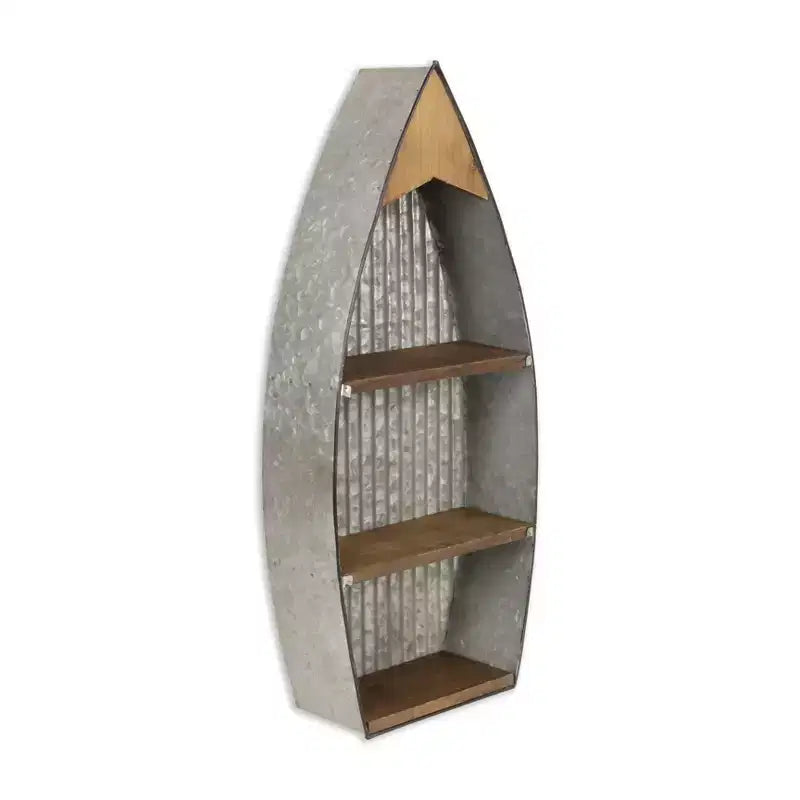 HomeRoots 23 Brown And Gray Galvanized Metal And Wood Wall Mounted Boat Shelf