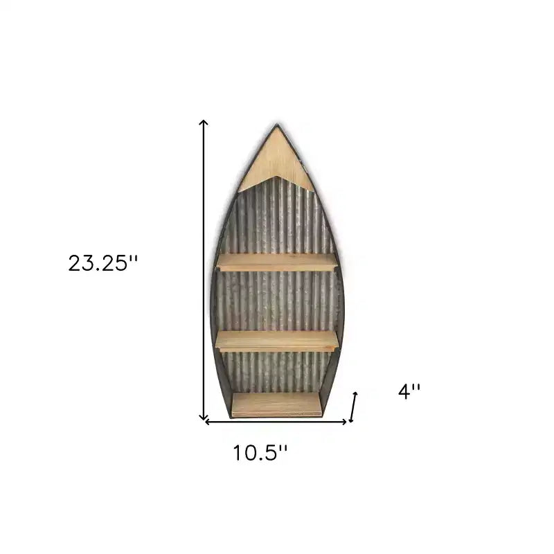 HomeRoots 23 Brown And Gray Galvanized Metal And Wood Wall Mounted Boat Shelf