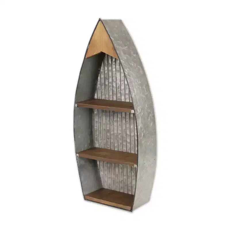 HomeRoots 23 Brown And Gray Galvanized Metal And Wood Wall Mounted Boat Shelf