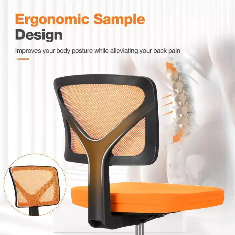 Armless Mesh Office Chair with Adjustable Height and Lumbar Support, Swivel Rolling Computer Desk Chair for Small Spaces