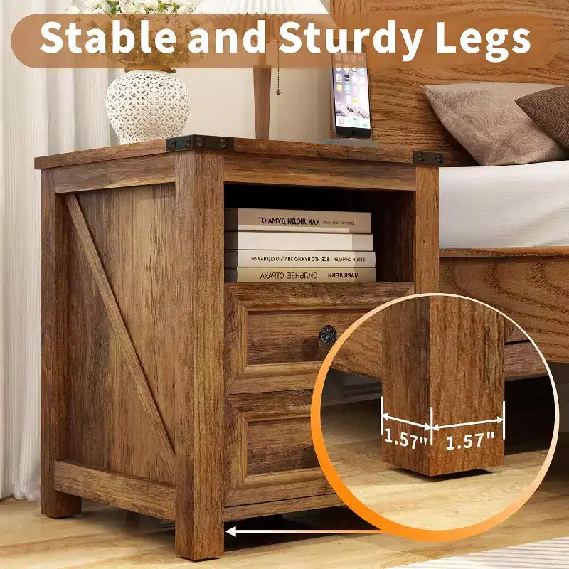 Dyonery Farmhouse Nightstand with Charging Station 18 Rustic End Table