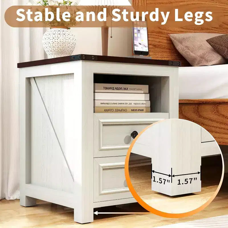 Dyonery Farmhouse Nightstand with Charging Station 18 Rustic End Table
