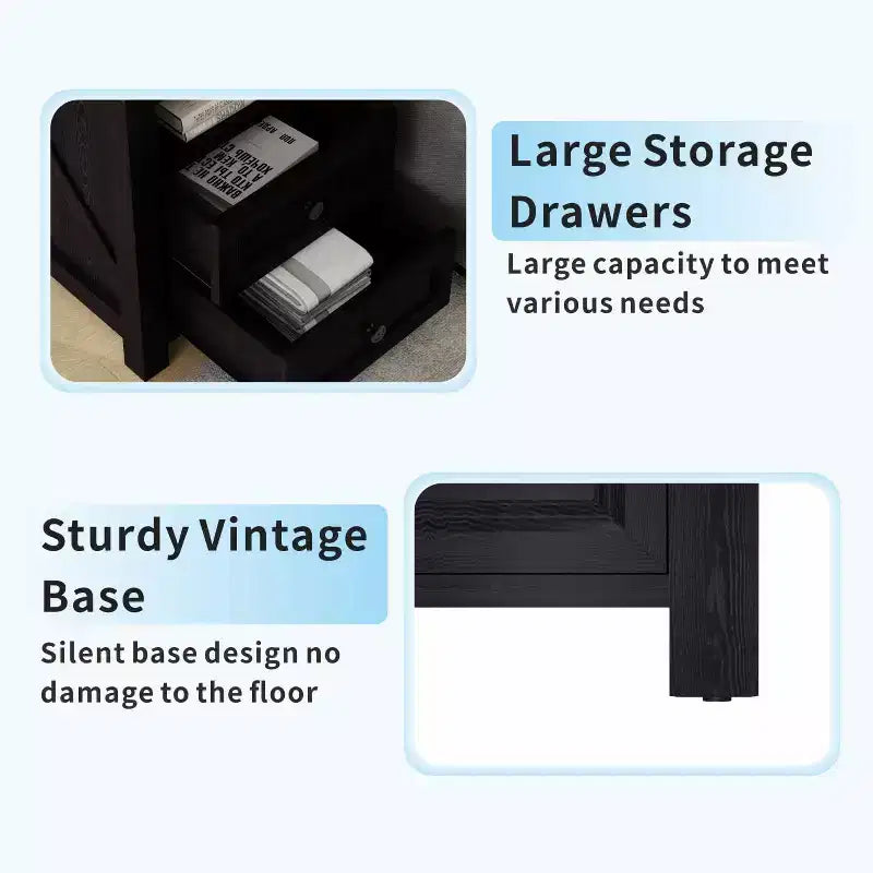 Dyonery Farmhouse Nightstand with Charging Station 18 Rustic End Table
