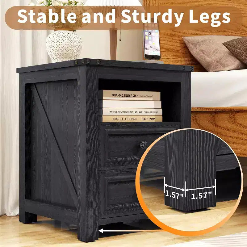 Dyonery Farmhouse Nightstand with Charging Station 18 Rustic End Table