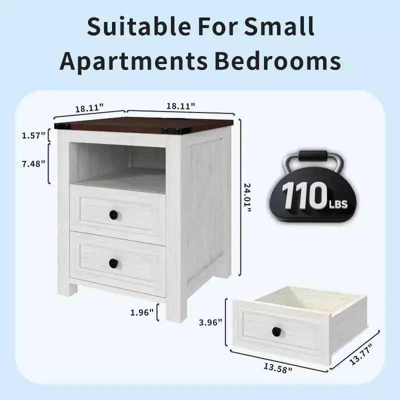 Dyonery Farmhouse Nightstand with Charging Station 18 Rustic End Table