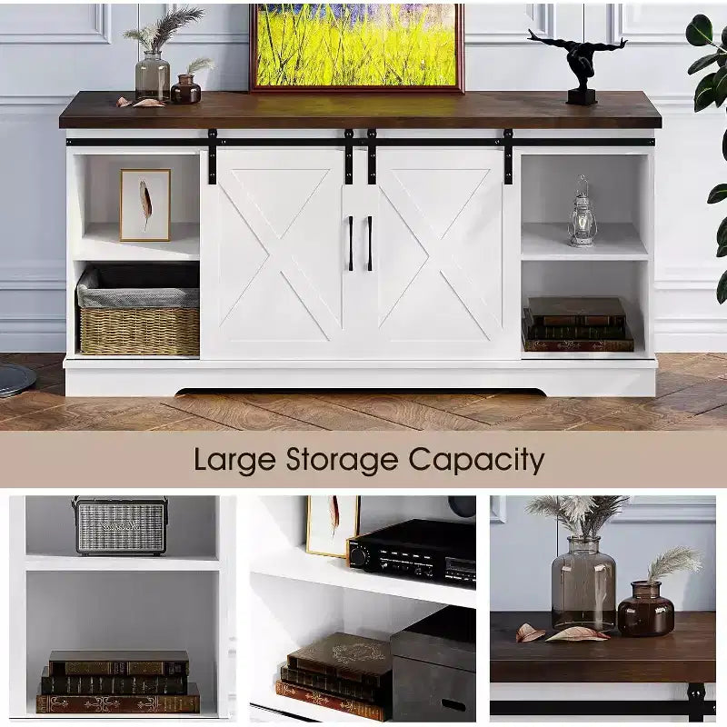 CuisinSmart Farmhouse Cabinet, 65 Inch TV Stand with Storage, Barn Doors and Shelves, Modern TV Console Table Furniture for Living Bedroom