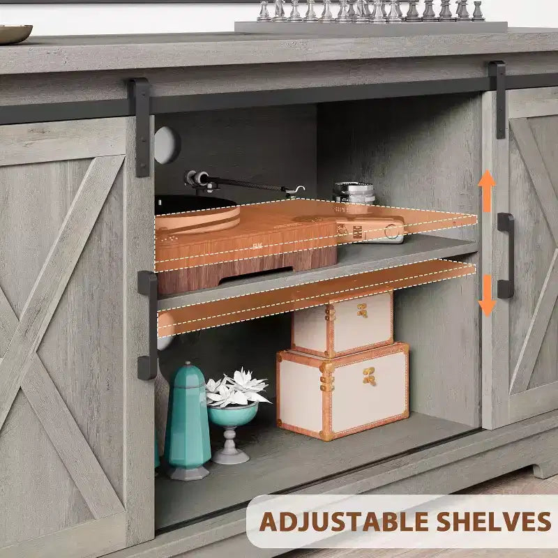 CuisinSmart Farmhouse Cabinet, 65 Inch TV Stand with Storage, Barn Doors and Shelves, Modern TV Console Table Furniture for Living Bedroom