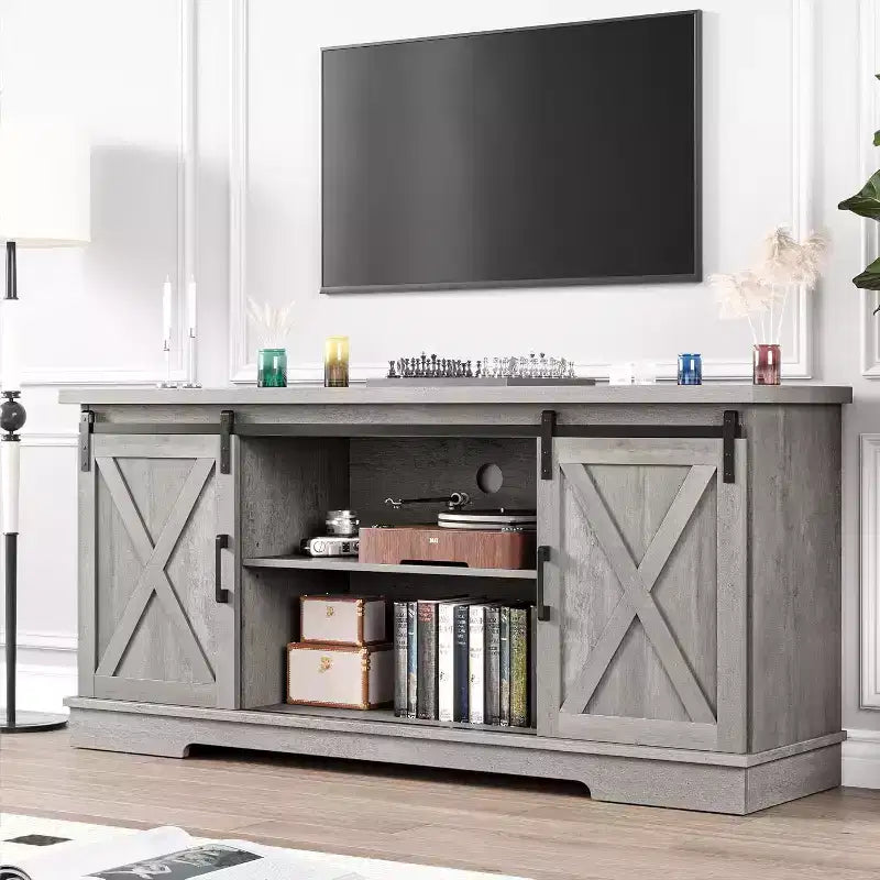 CuisinSmart Farmhouse Cabinet, 65 Inch TV Stand with Storage, Barn Doors and Shelves, Modern TV Console Table Furniture for Living Bedroom