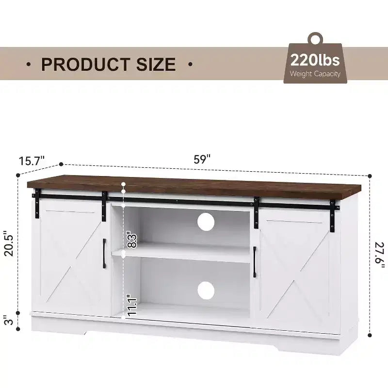 CuisinSmart Farmhouse Cabinet, 65 Inch TV Stand with Storage, Barn Doors and Shelves, Modern TV Console Table Furniture for Living Bedroom