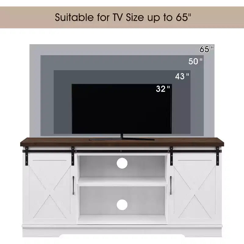 CuisinSmart Farmhouse Cabinet, 65 Inch TV Stand with Storage, Barn Doors and Shelves, Modern TV Console Table Furniture for Living Bedroom