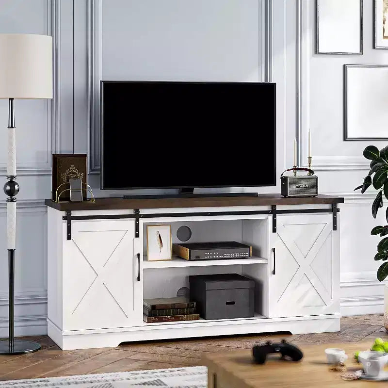 CuisinSmart Farmhouse Cabinet, 65 Inch TV Stand with Storage, Barn Doors and Shelves, Modern TV Console Table Furniture for Living Bedroom
