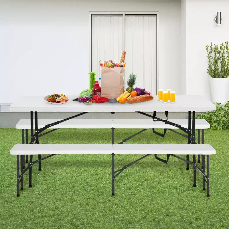 BestMassage 3 Piece Folding Table and Bench Set, White