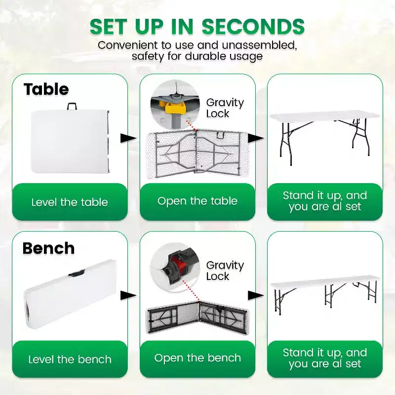 BestMassage 3 Piece Folding Table and Bench Set, White