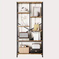 TROPOW Adjustable 5 Tier Open Bookcase, Rustic Farmhouse Book Shelves, Industrial Wood and Black Metal Bookshelves