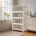 Stackable Storage Bins With Lids, 4-Tier Folding Storage Box, With Doors and Wheels, for Clothing, Toys, Snacks, Sundries Home Storage