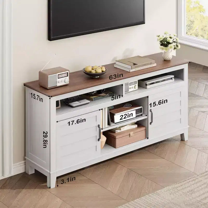 Meuble TV moderne TROPOW, meuble TV semi-ouvert à double porte avec étagères réglables, centre de divertissement avec 8 compartiments de rangement