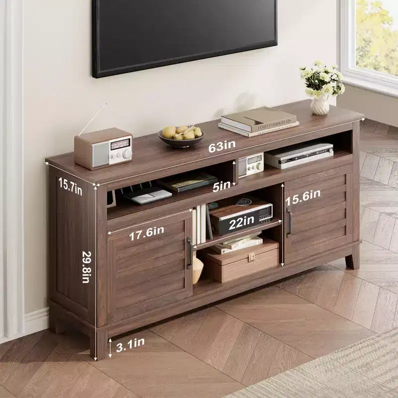 Meuble TV moderne TROPOW, meuble TV semi-ouvert à double porte avec étagères réglables, centre de divertissement avec 8 compartiments de rangement