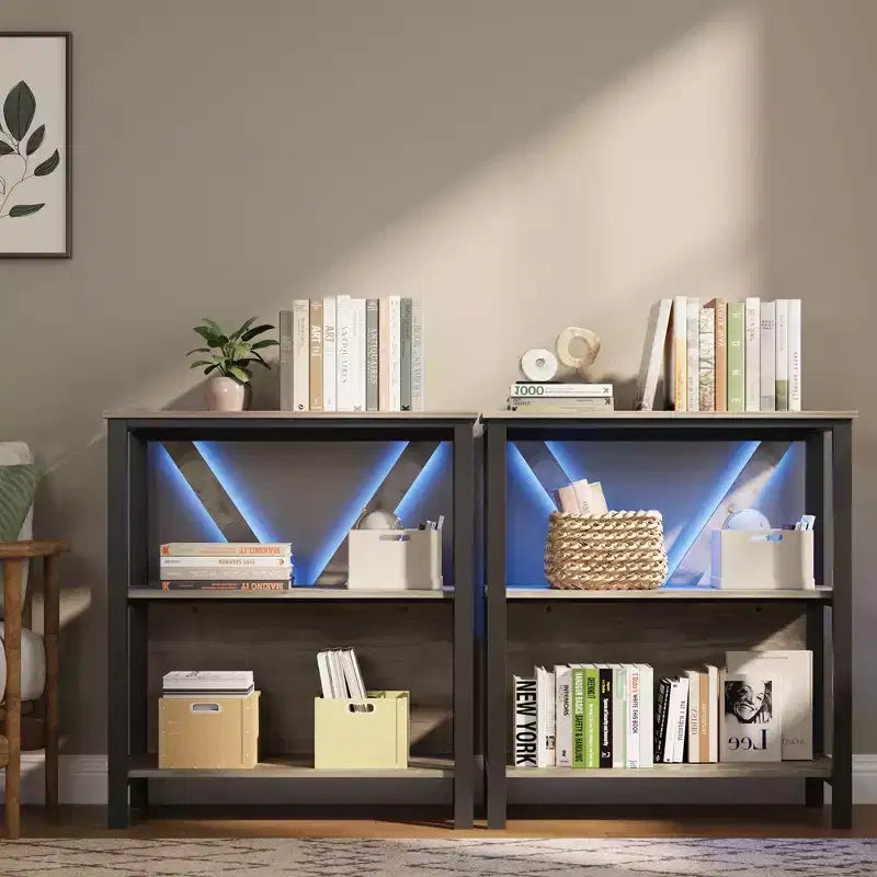 3/4/5 Tier Book Shelf with LED Lights, Industrial Metal Display Book Case, Heavy Duty Open Book Shelf Storage Organizer, for Bedroom Office