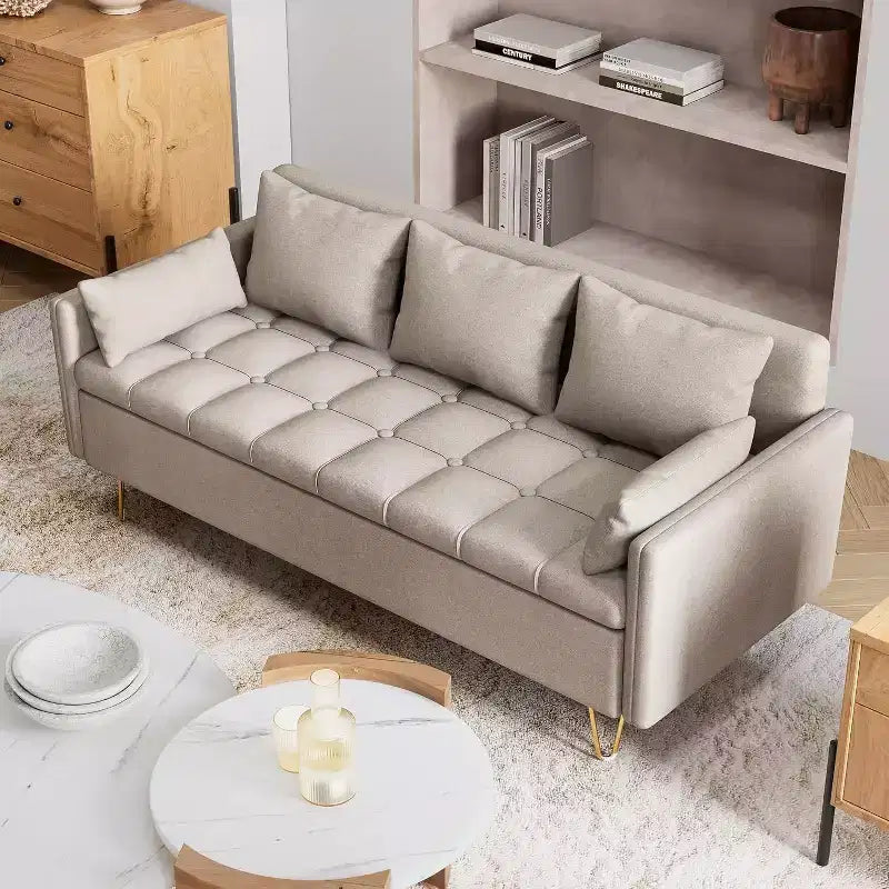 3-Seater Sofa with Lift-Up Storage Chaise, 5 Pillows, Modern Couch for Living Room or Bedroom, Hand-Stitched