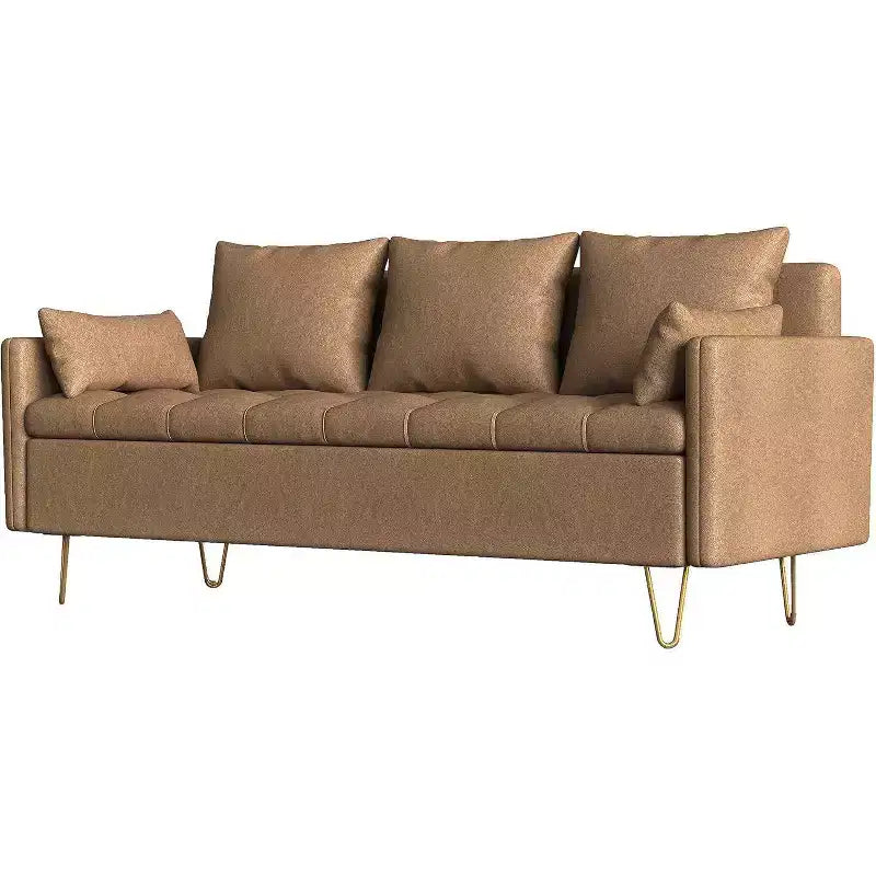 3-Seater Sofa with Lift-Up Storage Chaise, 5 Pillows, Modern Couch for Living Room or Bedroom, Hand-Stitched
