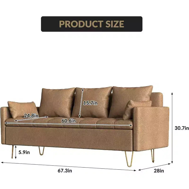3-Seater Sofa with Lift-Up Storage Chaise, 5 Pillows, Modern Couch for Living Room or Bedroom, Hand-Stitched