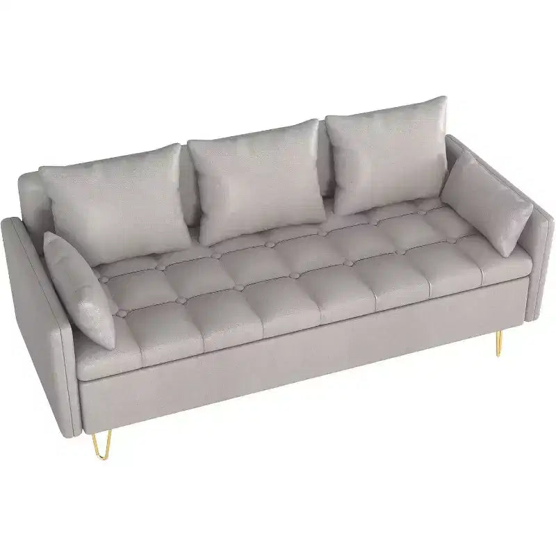3-Seater Sofa with Lift-Up Storage Chaise, 5 Pillows, Modern Couch for Living Room or Bedroom, Hand-Stitched