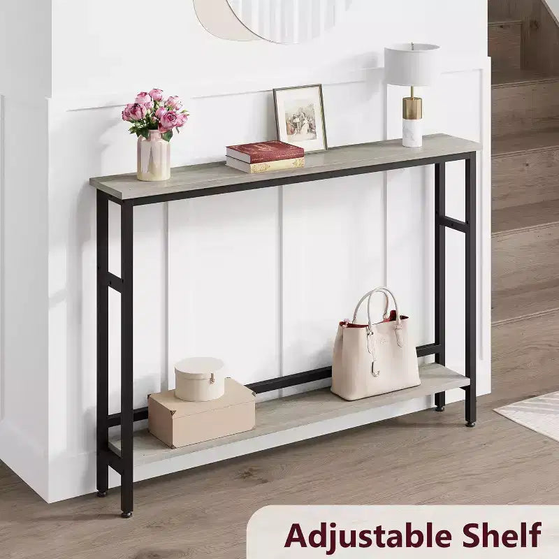 Acekool 2-Tier Entryway Console Table with Adjustable Shelf, 39 Modern Sofa Table for Living Room, Hallway, Bedroom - Black