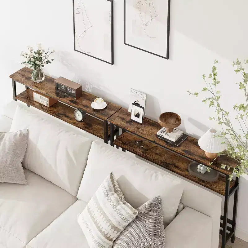 Acekool 2-Tier Entryway Console Table with Adjustable Shelf, 39 Modern Sofa Table for Living Room, Hallway, Bedroom - Black