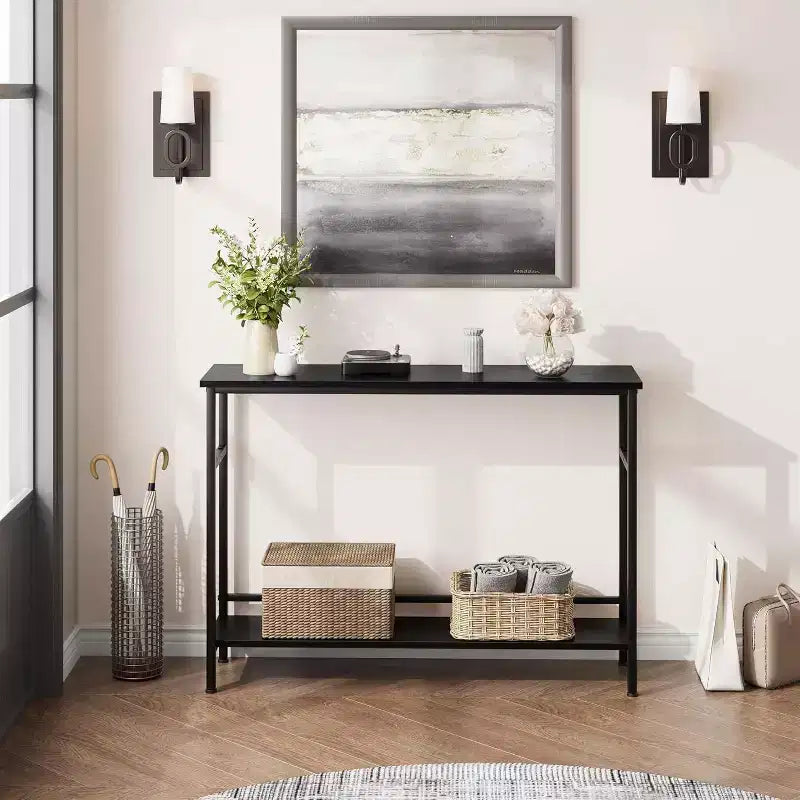 Acekool 2-Tier Entryway Console Table with Adjustable Shelf, 39 Modern Sofa Table for Living Room, Hallway, Bedroom - Black