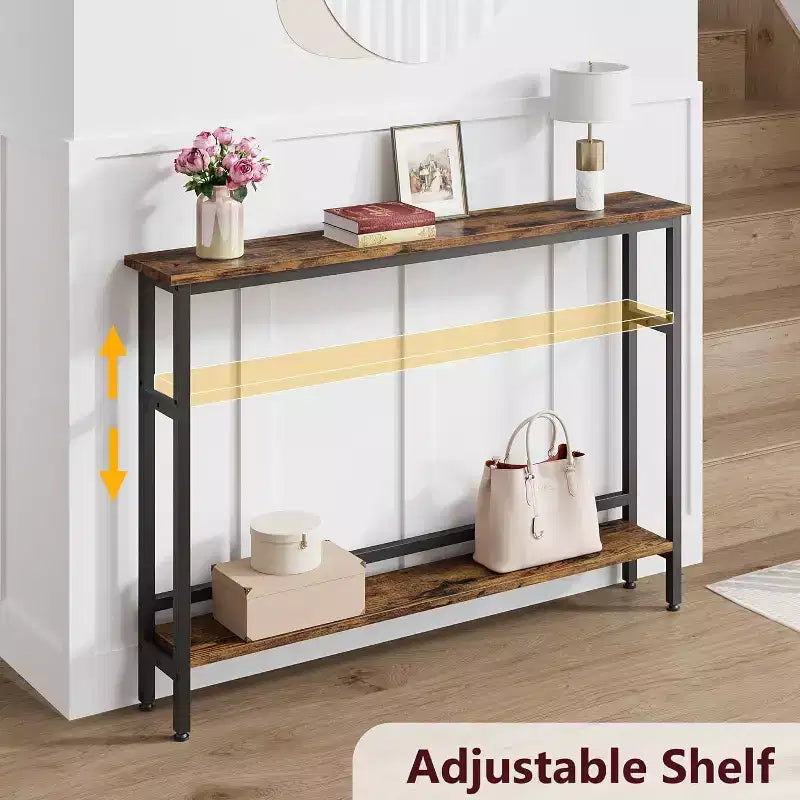 Acekool 2-Tier Entryway Console Table with Adjustable Shelf, 39 Modern Sofa Table for Living Room, Hallway, Bedroom - Black