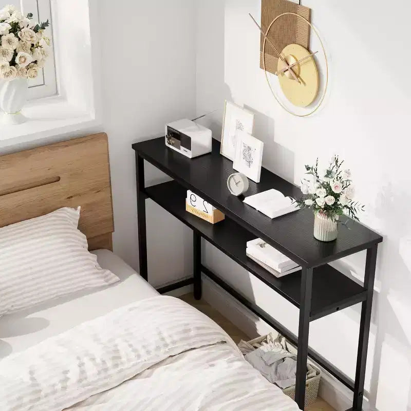 Acekool 2-Tier Entryway Console Table with Adjustable Shelf, 39 Modern Sofa Table for Living Room, Hallway, Bedroom - Black