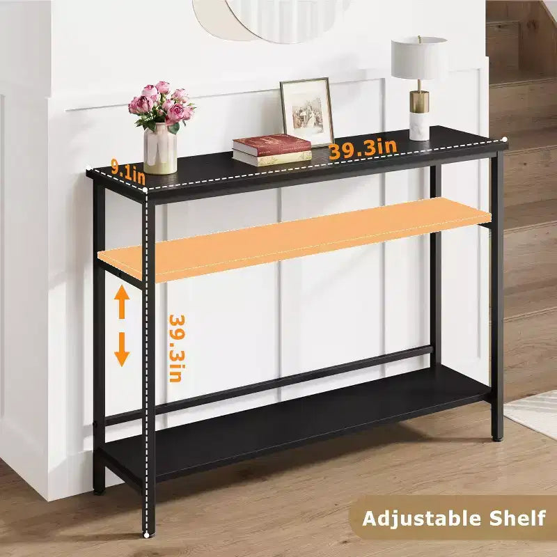 Acekool 2-Tier Entryway Console Table with Adjustable Shelf, 39 Modern Sofa Table for Living Room, Hallway, Bedroom - Black