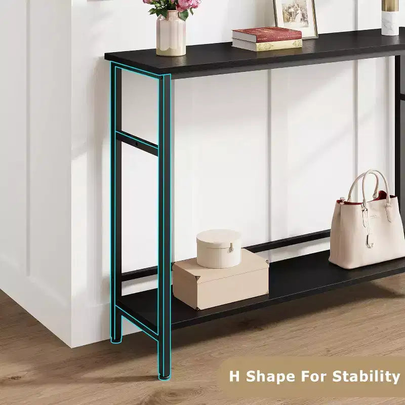 Acekool 2-Tier Entryway Console Table with Adjustable Shelf, 39 Modern Sofa Table for Living Room, Hallway, Bedroom - Black