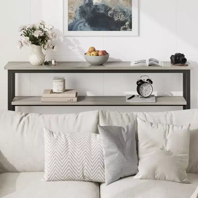 Acekool 2-Tier Entryway Console Table with Adjustable Shelf, 39 Modern Sofa Table for Living Room, Hallway, Bedroom - Black