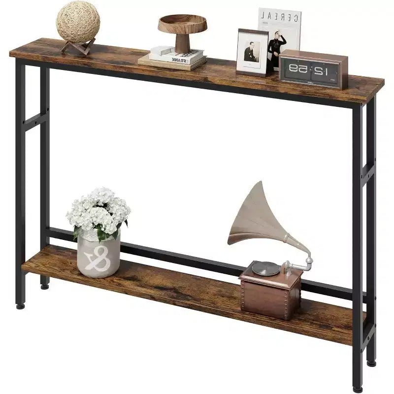 Acekool 2-Tier Entryway Console Table with Adjustable Shelf, 39 Modern Sofa Table for Living Room, Hallway, Bedroom - Black