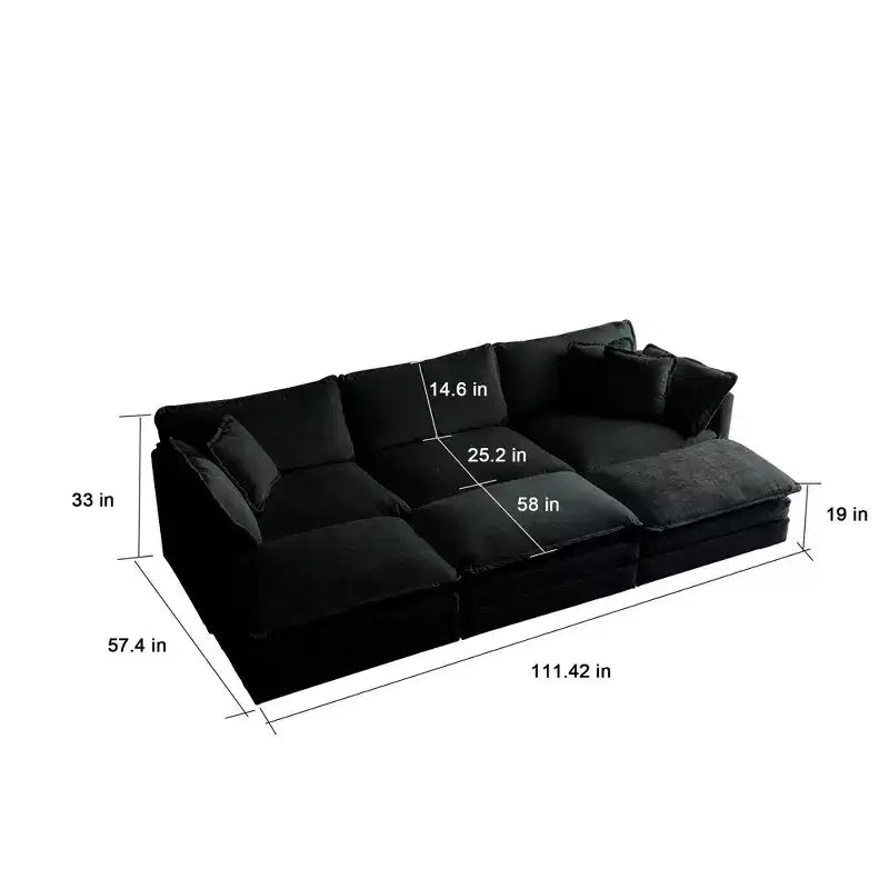 6 Seater Sectional Super Soft Sofa U Shaped Sectional Couch with 3 Ottomans 3 Toss Pillows and 2 Arm Pillows Beige Chenille