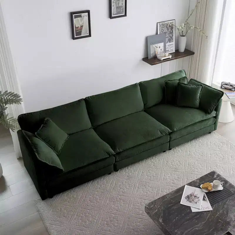 6 Seater Sectional Super Soft Sofa U Shaped Sectional Couch with 3 Ottomans 3 Toss Pillows and 2 Arm Pillows Beige Chenille