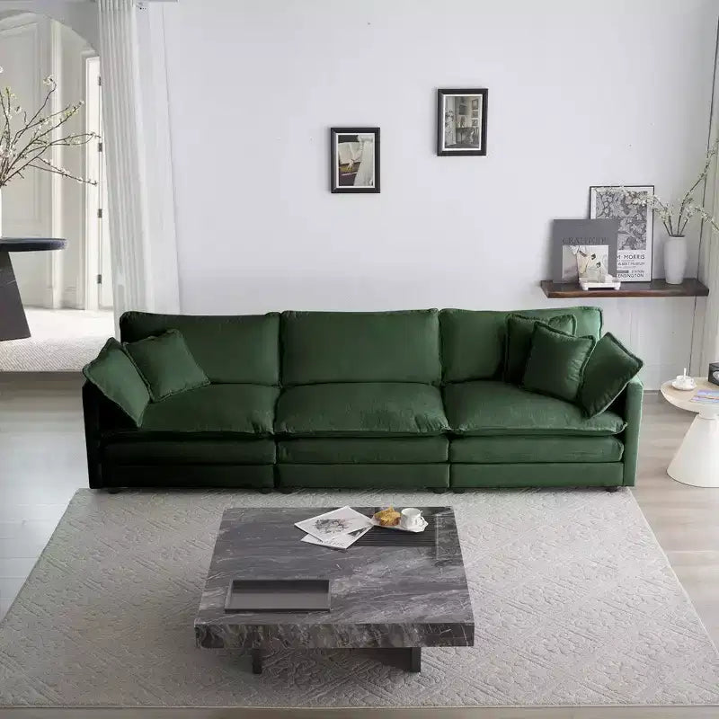 6 Seater Sectional Super Soft Sofa U Shaped Sectional Couch with 3 Ottomans 3 Toss Pillows and 2 Arm Pillows Beige Chenille