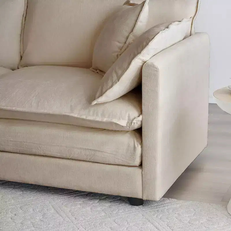 6 Seater Sectional Super Soft Sofa U Shaped Sectional Couch with 3 Ottomans 3 Toss Pillows and 2 Arm Pillows Beige Chenille