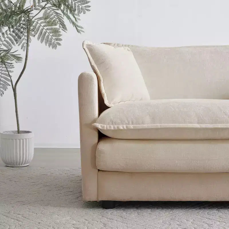 6 Seater Sectional Super Soft Sofa U Shaped Sectional Couch with 3 Ottomans 3 Toss Pillows and 2 Arm Pillows Beige Chenille