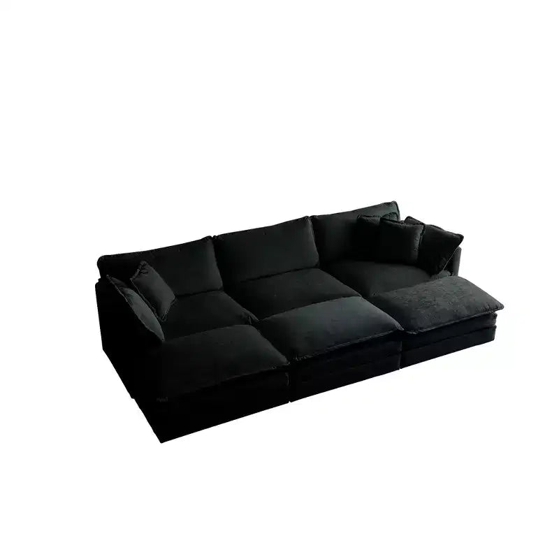 6 Seater Sectional Super Soft Sofa U Shaped Sectional Couch with 3 Ottomans 3 Toss Pillows and 2 Arm Pillows Beige Chenille