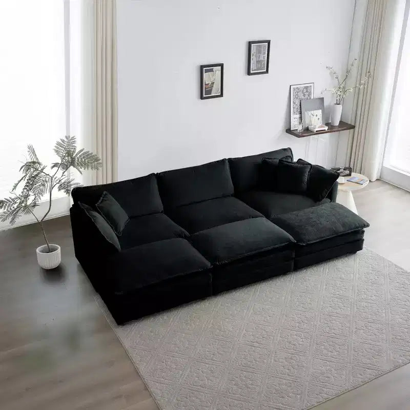 6 Seater Sectional Super Soft Sofa U Shaped Sectional Couch with 3 Ottomans 3 Toss Pillows and 2 Arm Pillows Beige Chenille