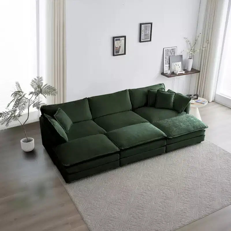 6 Seater Sectional Super Soft Sofa U Shaped Sectional Couch with 3 Ottomans 3 Toss Pillows and 2 Arm Pillows Beige Chenille