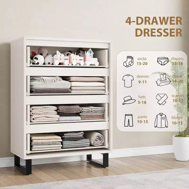 4 Dresser for Bedroom, 41.5 Tall Dresser, Freestanding Vertical Drawer Cabinet, Wooden Closet Storage Chest for Living Room, Hallway