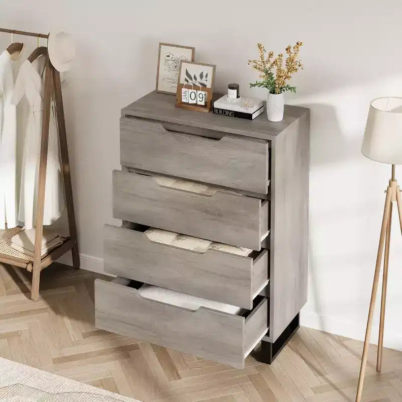 4 Dresser for Bedroom, 41.5 Tall Dresser, Freestanding Vertical Drawer Cabinet, Wooden Closet Storage Chest for Living Room, Hallway