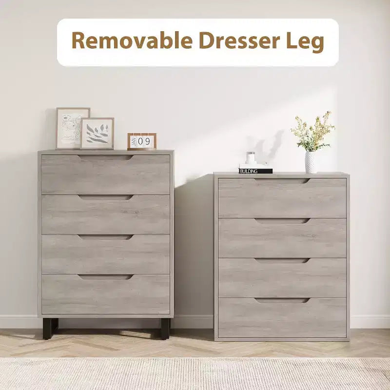 4 Dresser for Bedroom, 41.5 Tall Dresser, Freestanding Vertical Drawer Cabinet, Wooden Closet Storage Chest for Living Room, Hallway