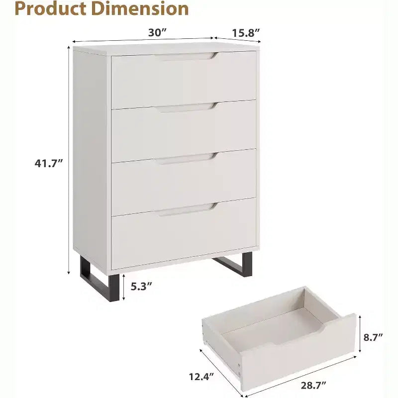 4 Dresser for Bedroom, 41.5 Tall Dresser, Freestanding Vertical Drawer Cabinet, Wooden Closet Storage Chest for Living Room, Hallway