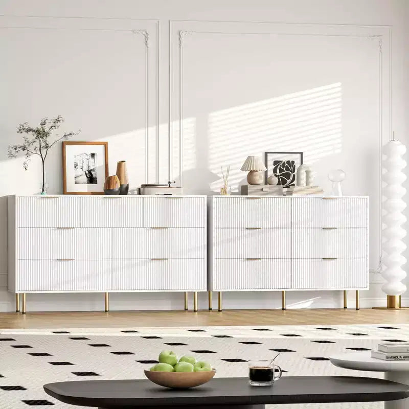 7 Drawers Dresser for Bedroom, Fluted Dresser Chest of Drawers with Gold Handle, Wood Modern Dressers for Closet, Bedroom Furniture Storage