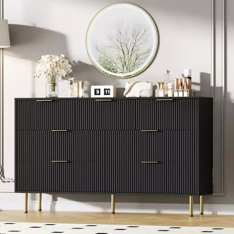 7 Drawers Dresser for Bedroom, Fluted Dresser Chest of Drawers with Gold Handle, Wood Modern Dressers for Closet, Bedroom Furniture Storage