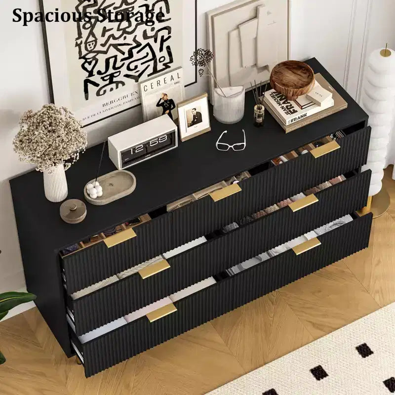 7 Drawers Dresser for Bedroom, Fluted Dresser Chest of Drawers with Gold Handle, Wood Modern Dressers for Closet, Bedroom Furniture Storage